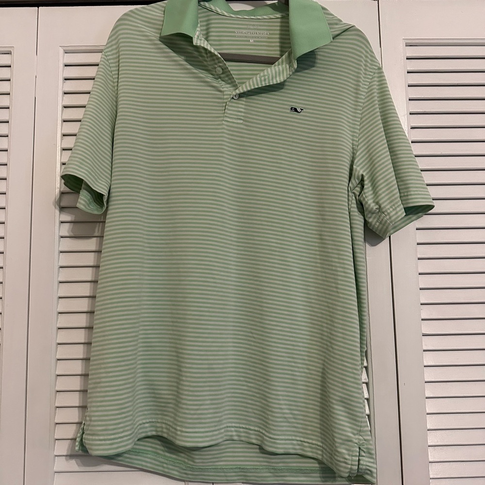 Vineyard Vines Light Green Striped Performance Polo